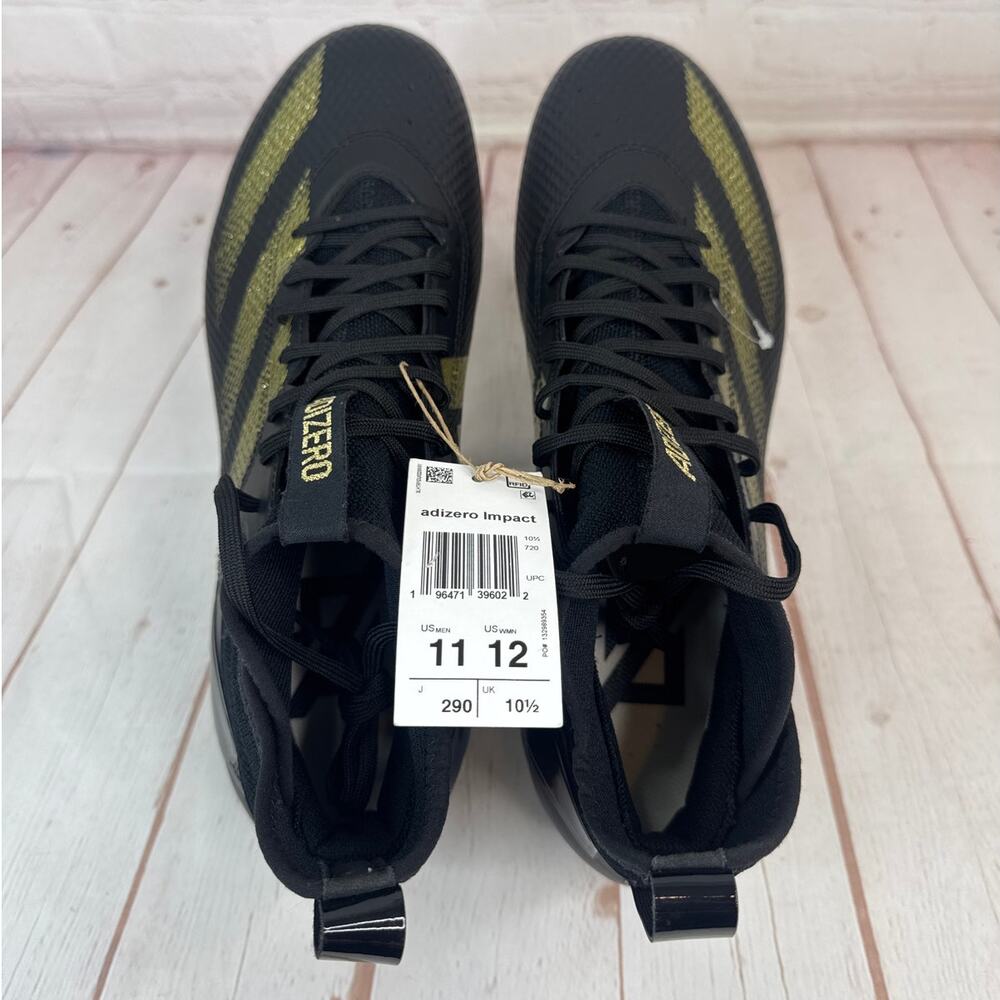 Adidas Adizero Impact Black Gold Football Cleats Mens Size 11 (IF2486) - Picture 7 of 10